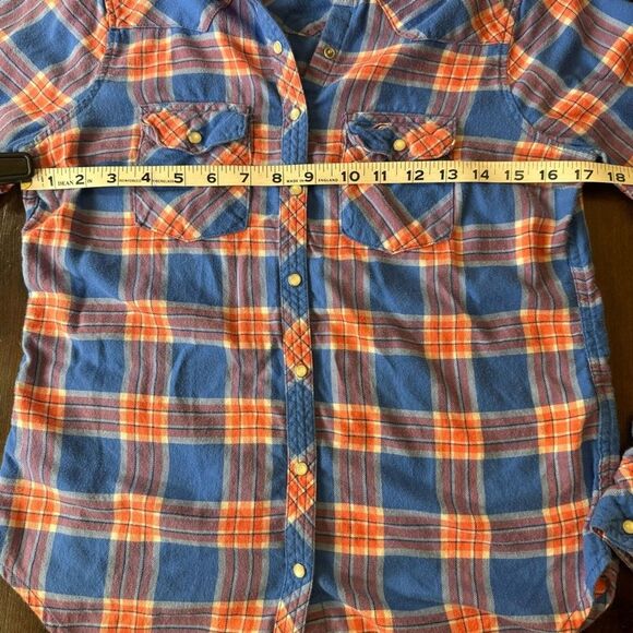 Hollister Kids Orange Blue Plaid Flannel Shirt Snap Button Long Sleeve M - Picture 8 of 10